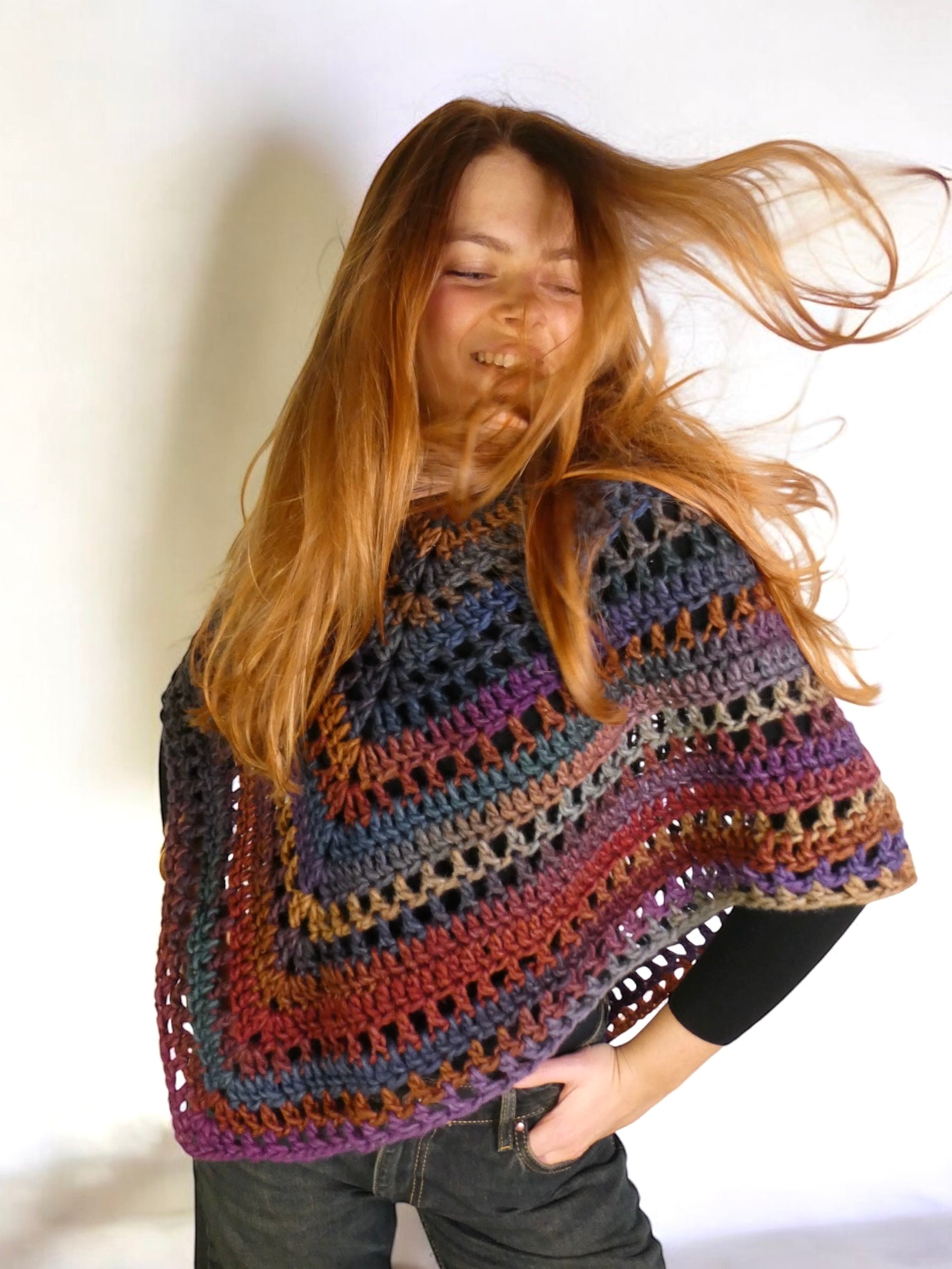 Poncho crochet multicolore fait main