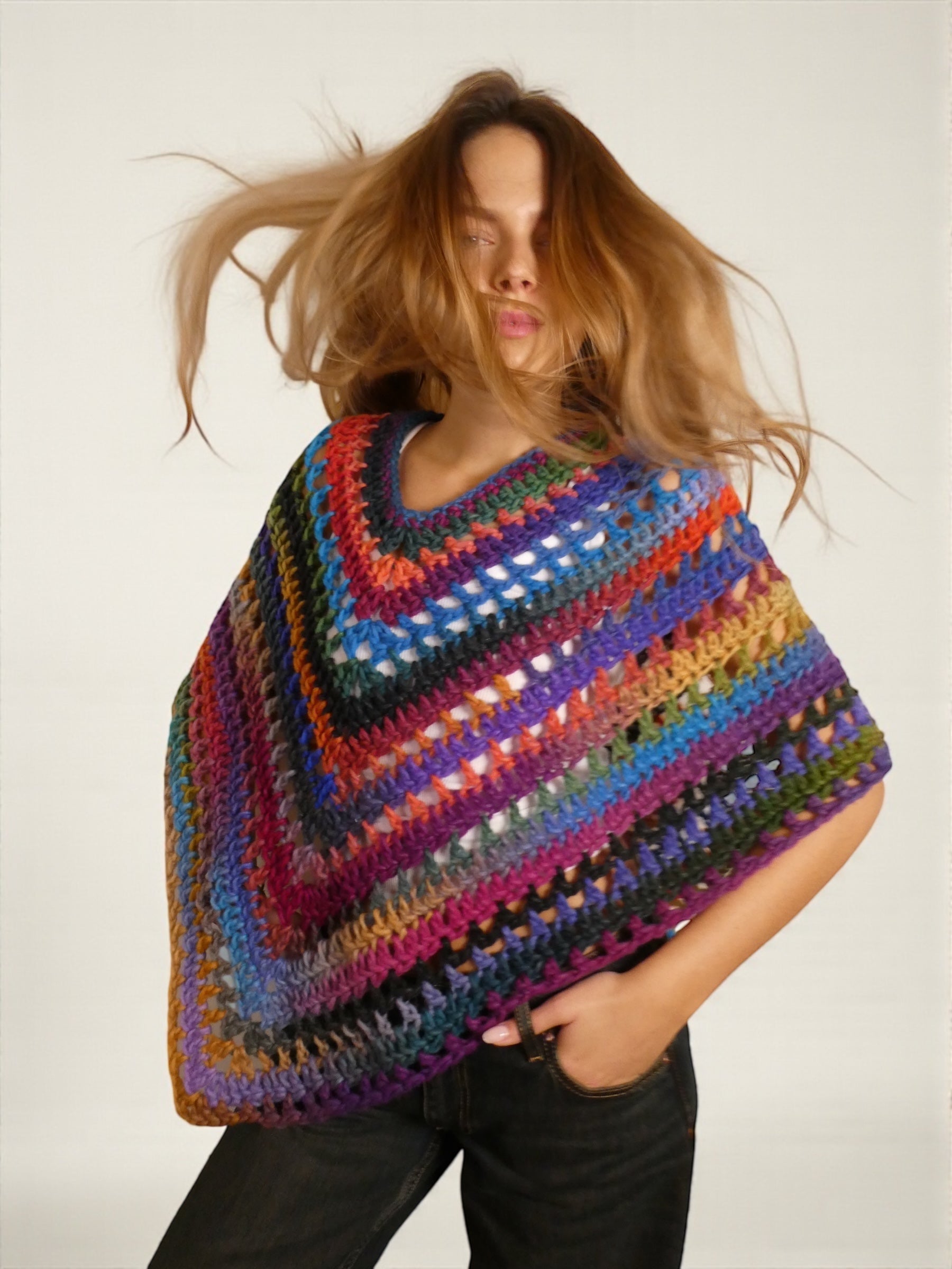Poncho crochet multicolore fait main